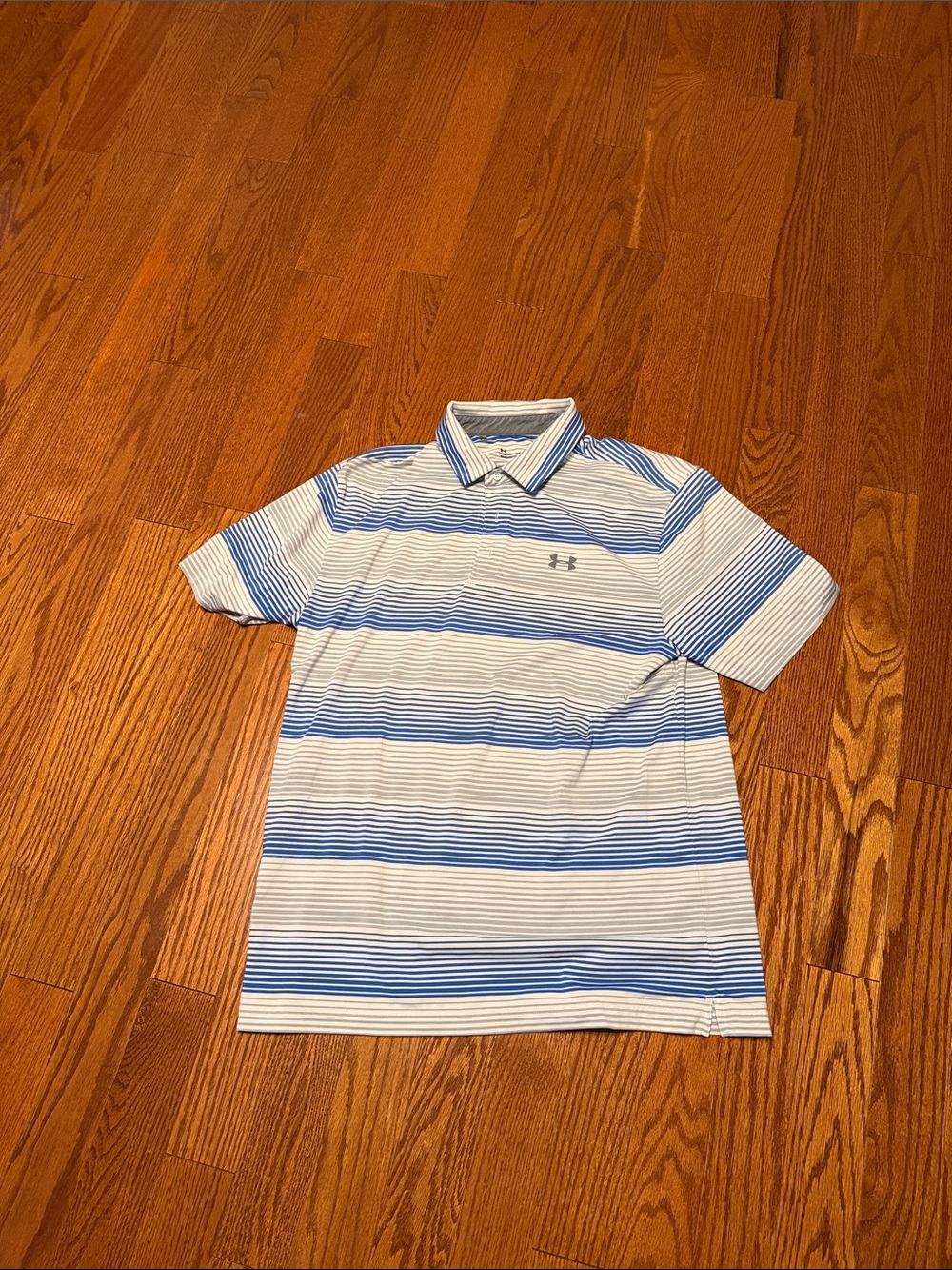 Under Armour Men’s White and Blue Striped Polo